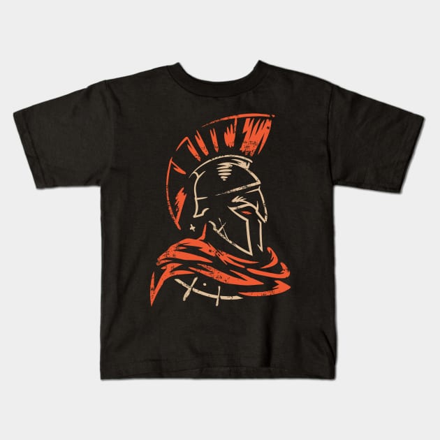 Warrior From Sparta Spartan Vintage Illustration Kids T-Shirt by Foxxy Merch